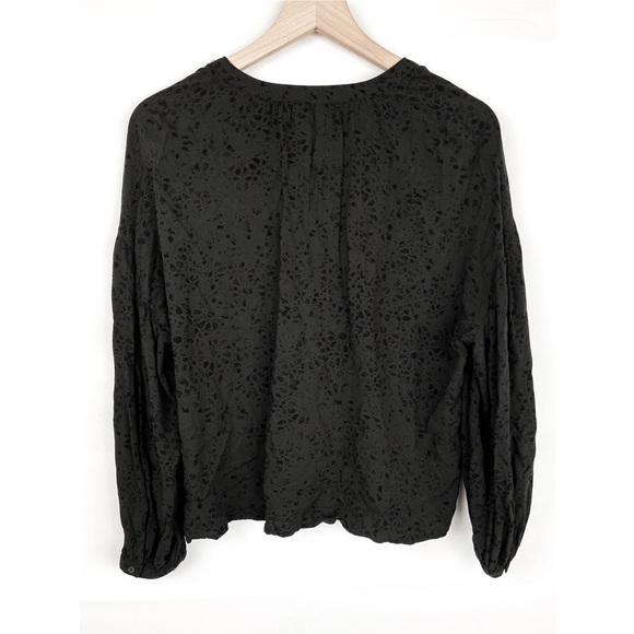 Z Supply Mazzy‎ Stamped Button Front Balloon Sleeve Blouse Top, Black - Size M - Picture 8 of 11